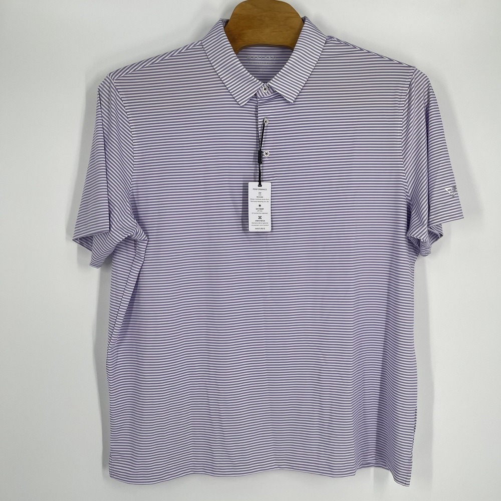 Maelreg Mens Performance Polo Shirt Purple White Striped Golf Top UPF 30 Size XL